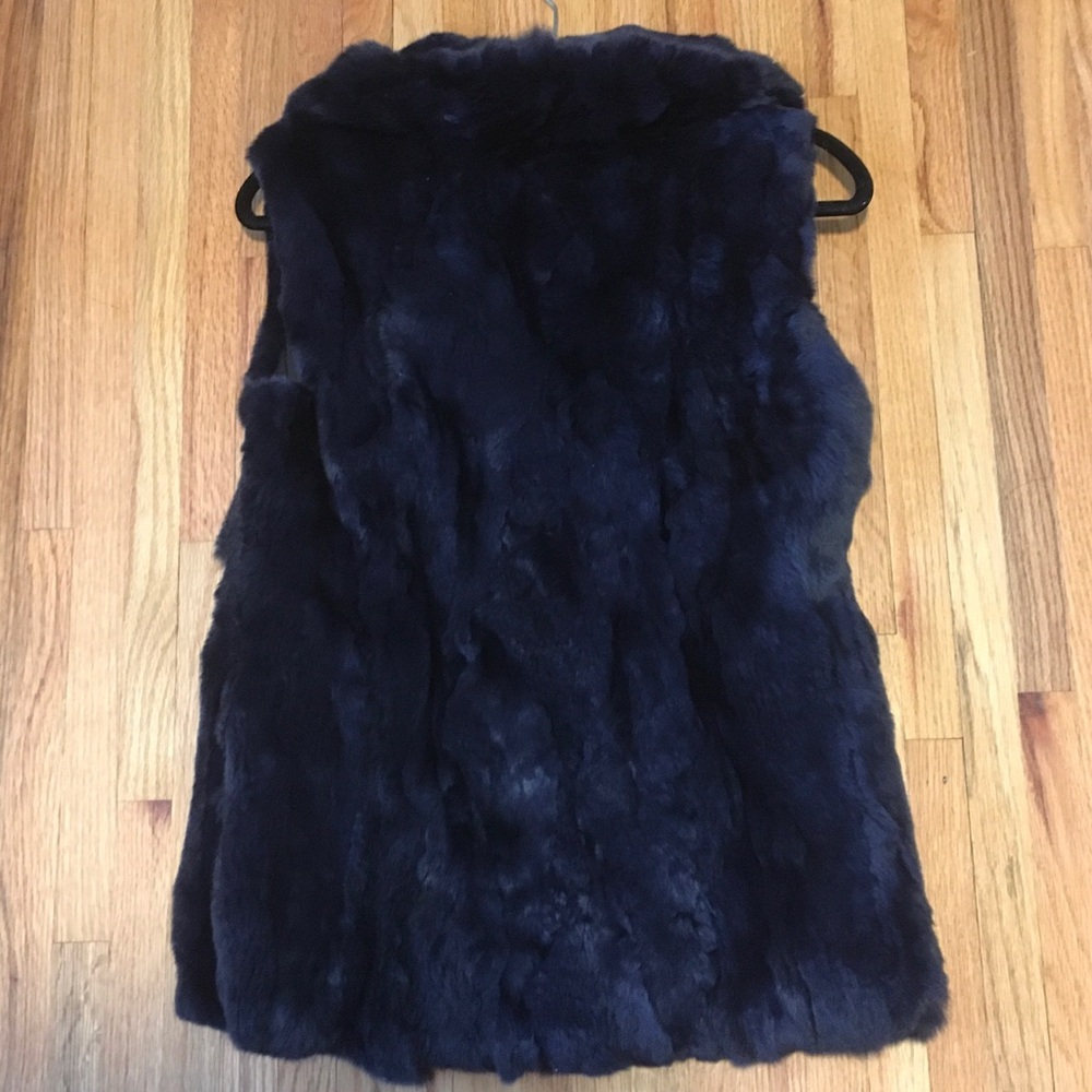 Navy Blue Rabbit Fur Vest - Picture 3 of 5